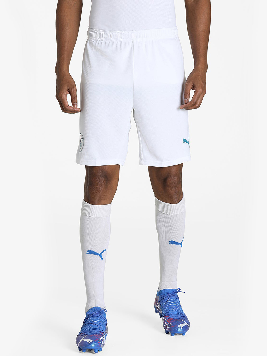 Men White Logo Printed Mid-Rise Cotton Sports Shorts
