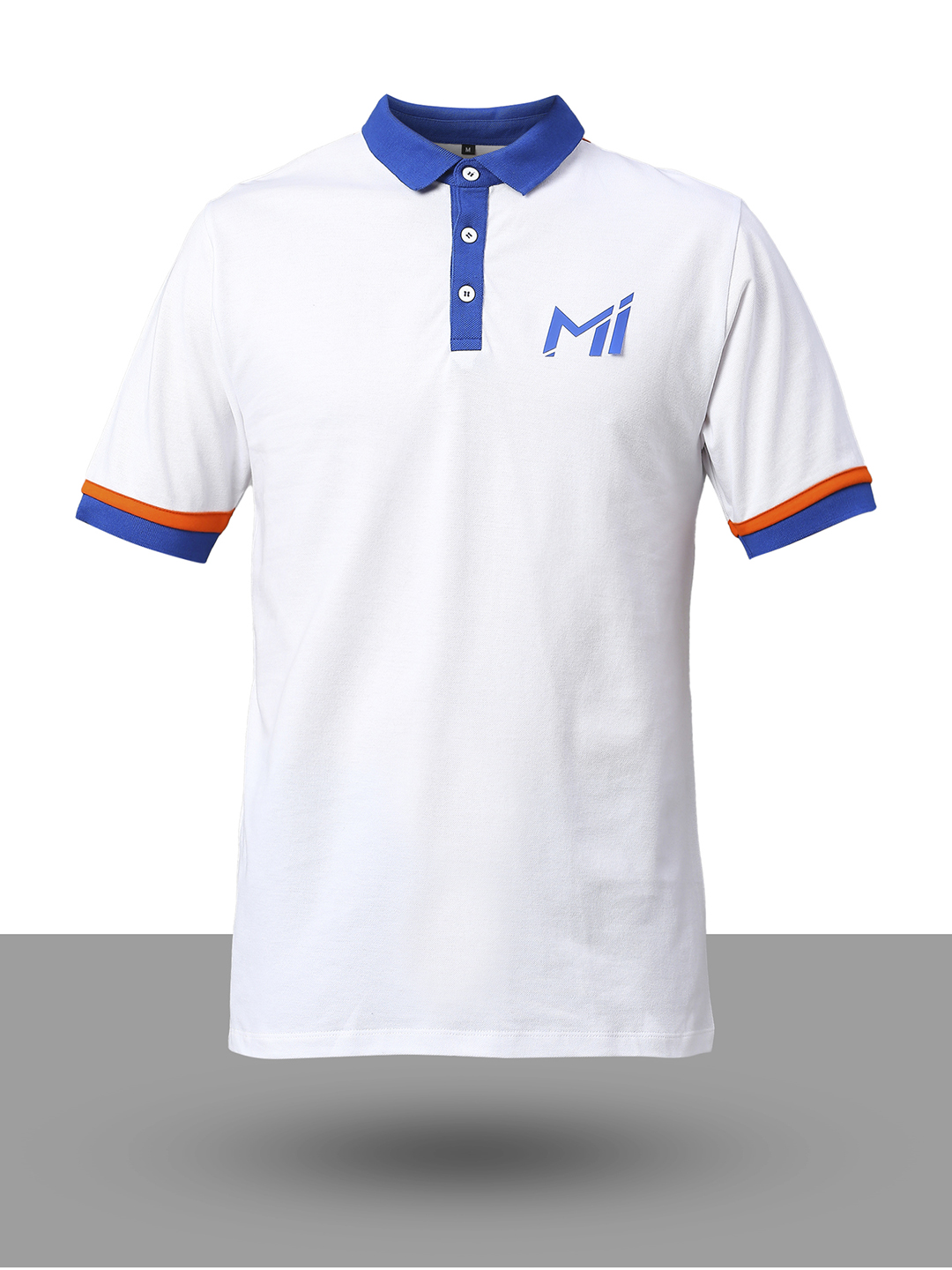 Buy Men White and Navy Blue Logo Printed Half Sleeves Polo Collar ...