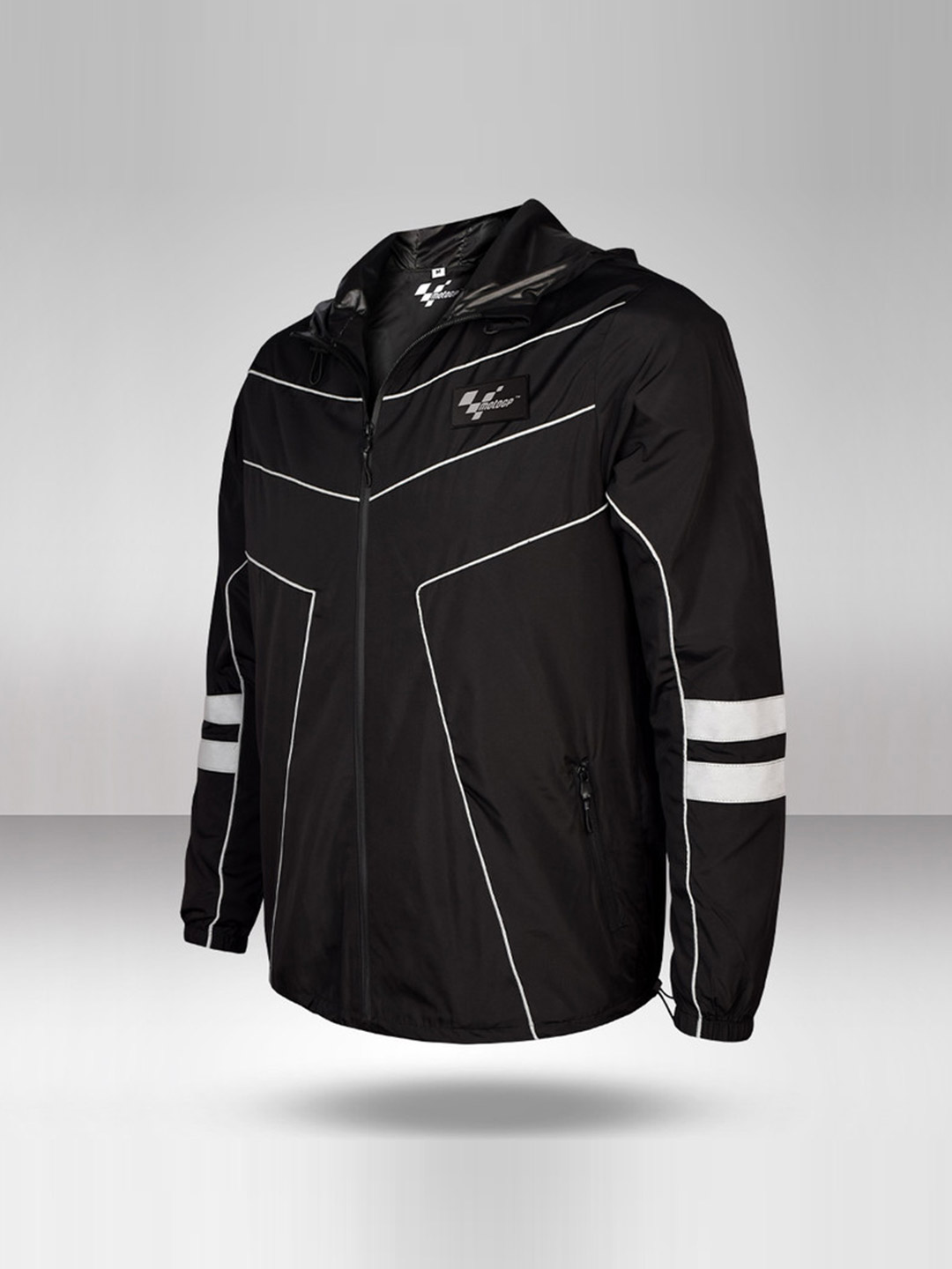 MotoGP Men Black White Sporty Hooded Jacket  (1)