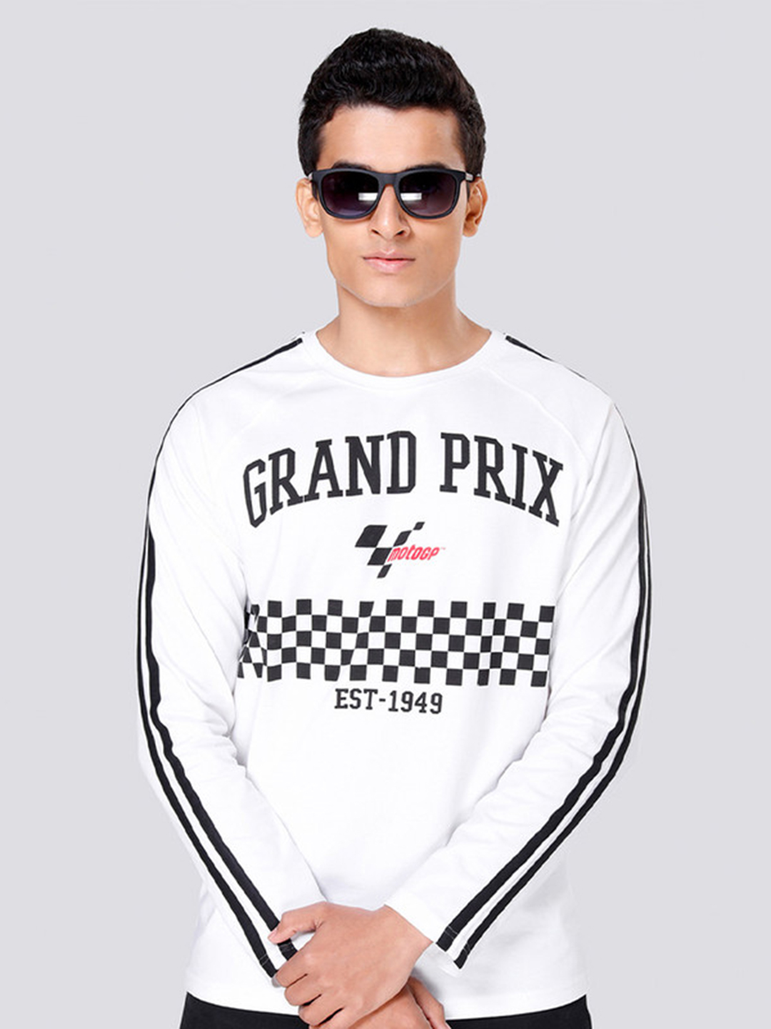 MotoGP Men White Black Printed Round Neck Full Sleeve T-Shirt  (1)