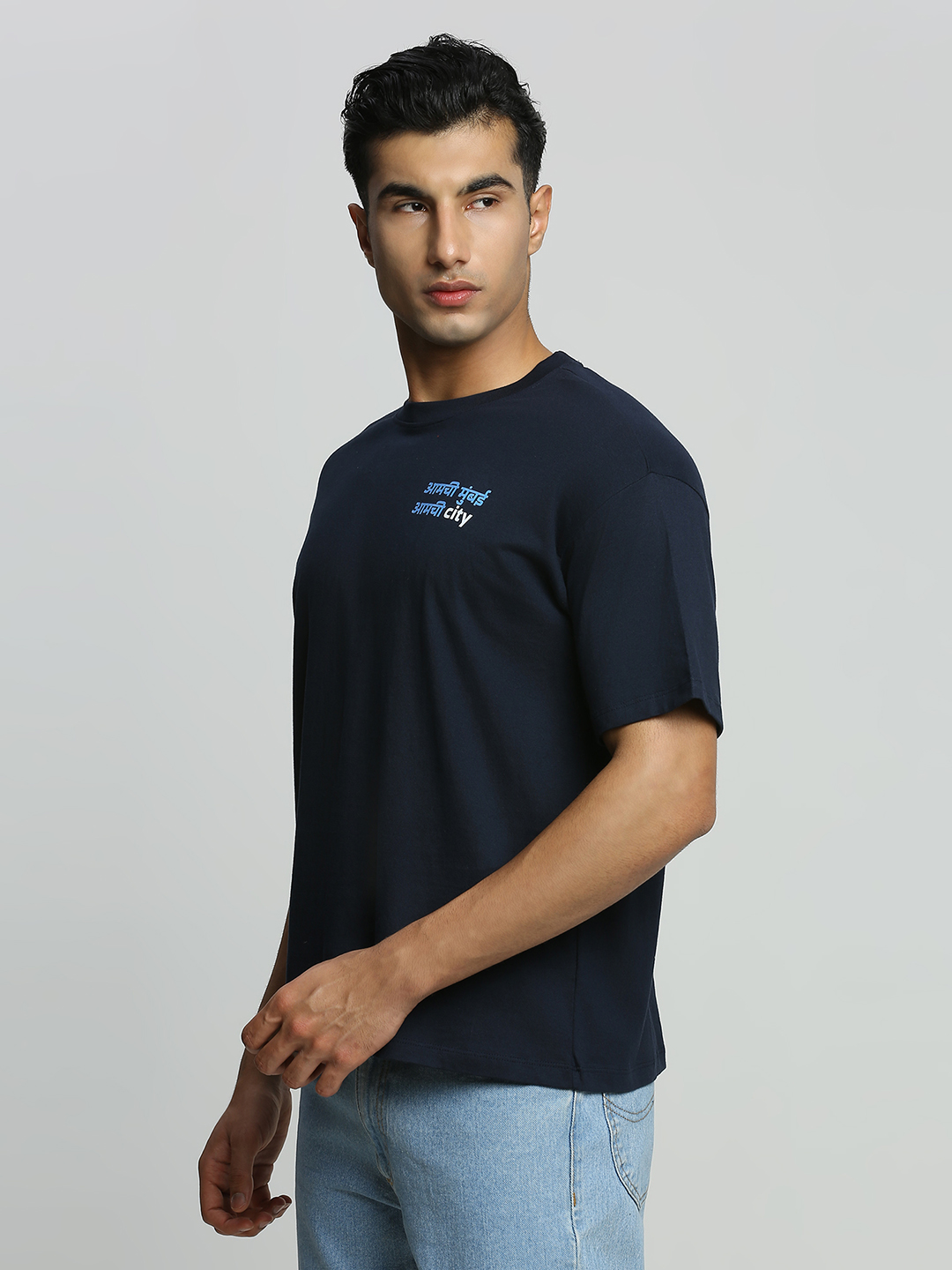 Mumbai City FC Men Amchi Mumbai Navy Blue Oversized Cotton Round Neck T-shirt (2)