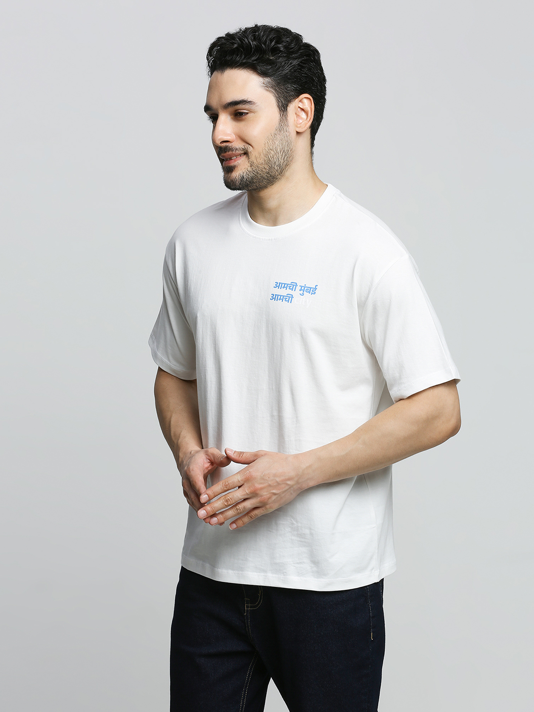 Mumbai City FC Men Amchi Mumbai White Oversized Cotton Round Neck T-shirt (2)