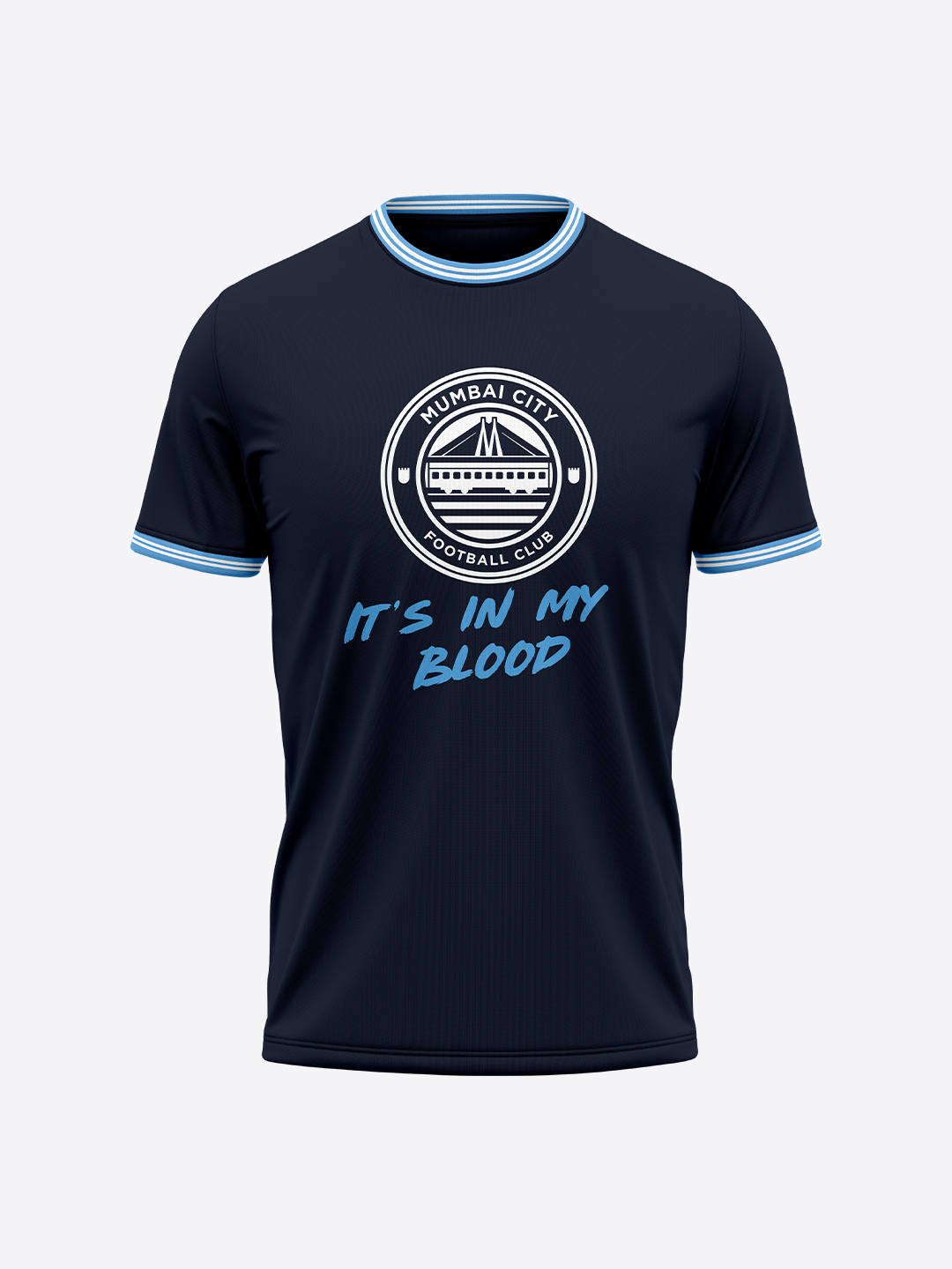 Men Navy Blue Logo Printed Cotton Round Neck T-shirt