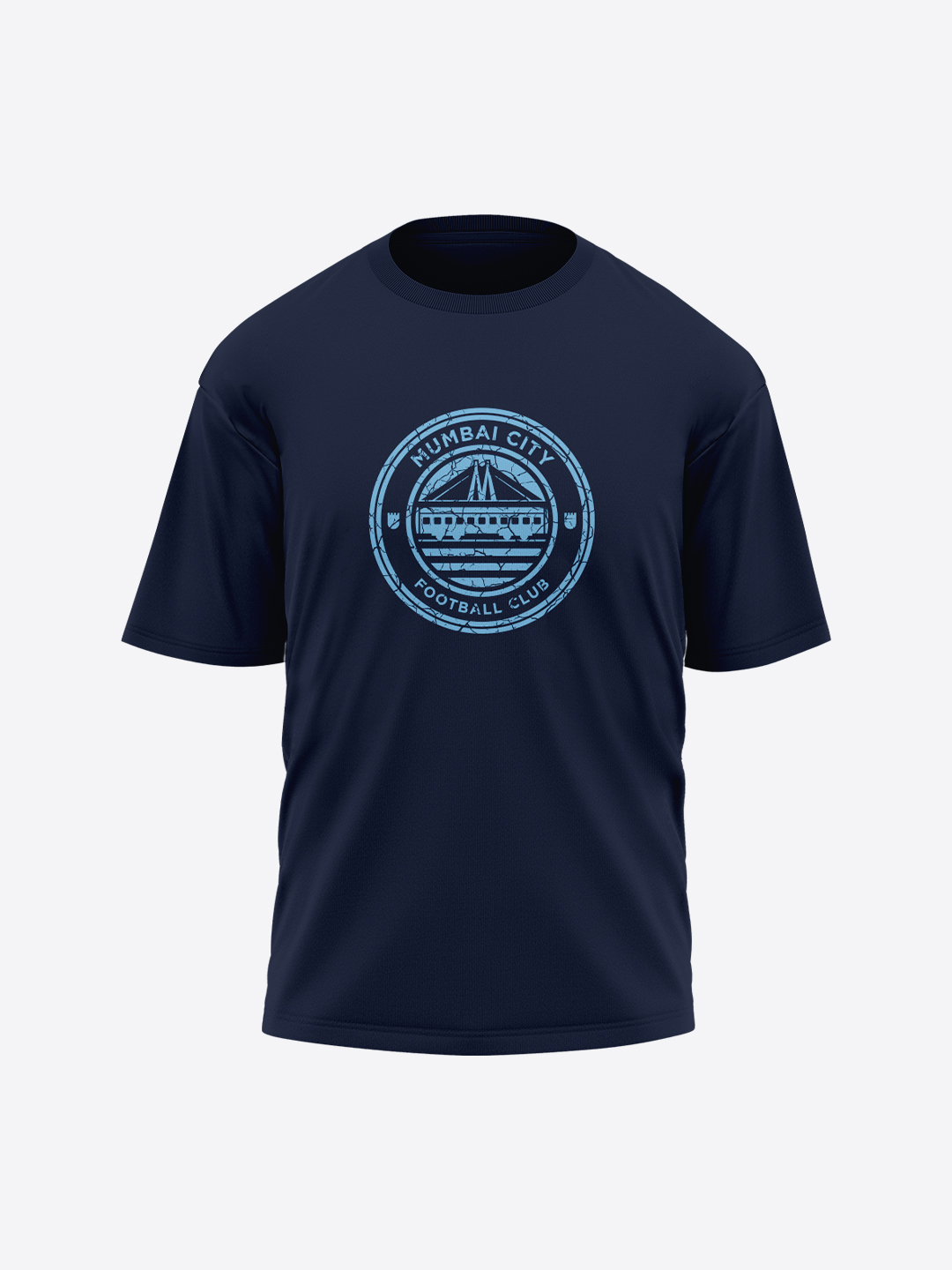 Men Navy Blue Oversized Logo Cotton Round Neck T-shirt