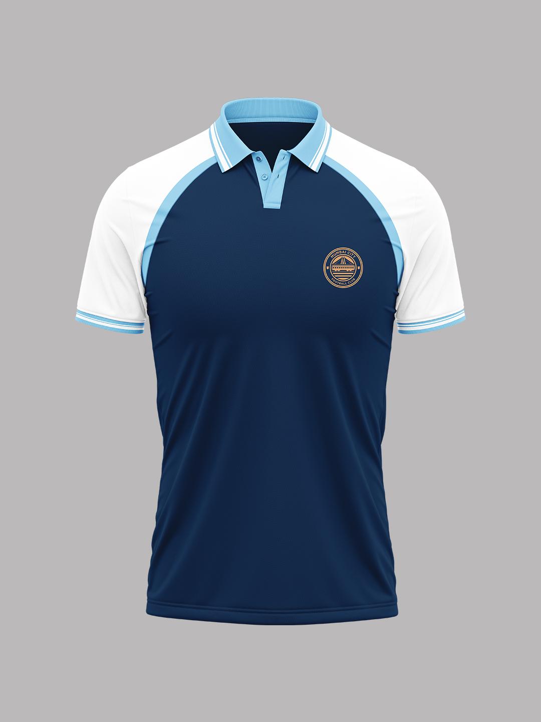 Mumbai City FC Men Navy Blue White Printed Polo Neck Cotton T-shirt