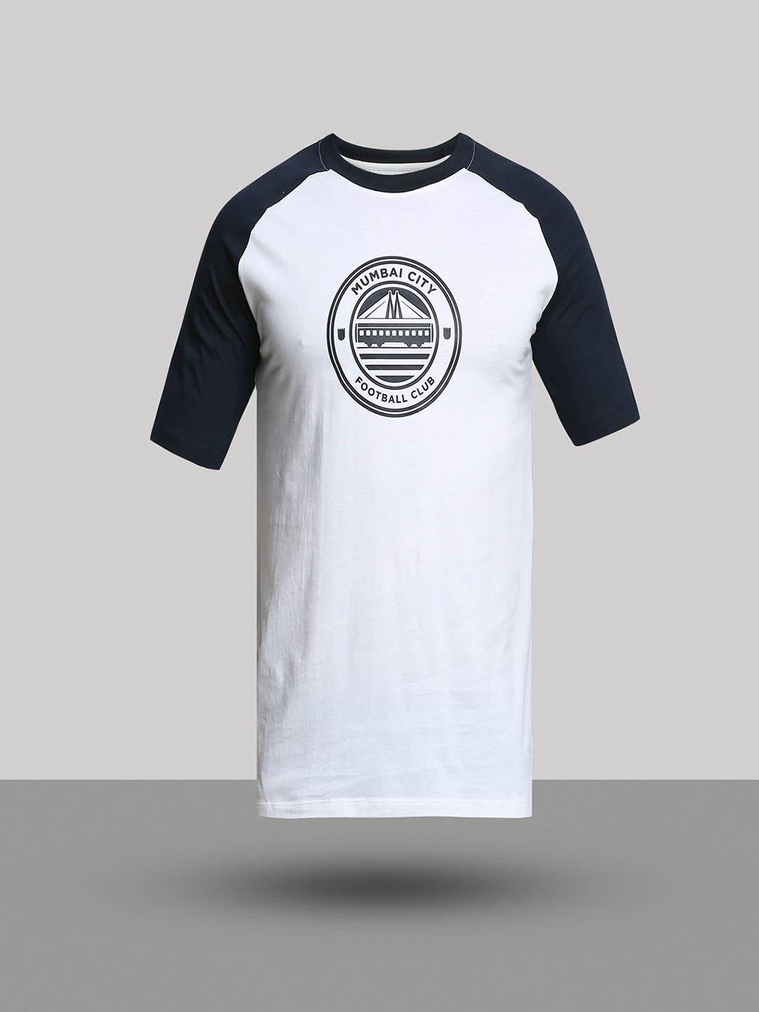 Mumbai City FC Men White and Navy Blue Logo Cotton Round Neck T-shirt (8)