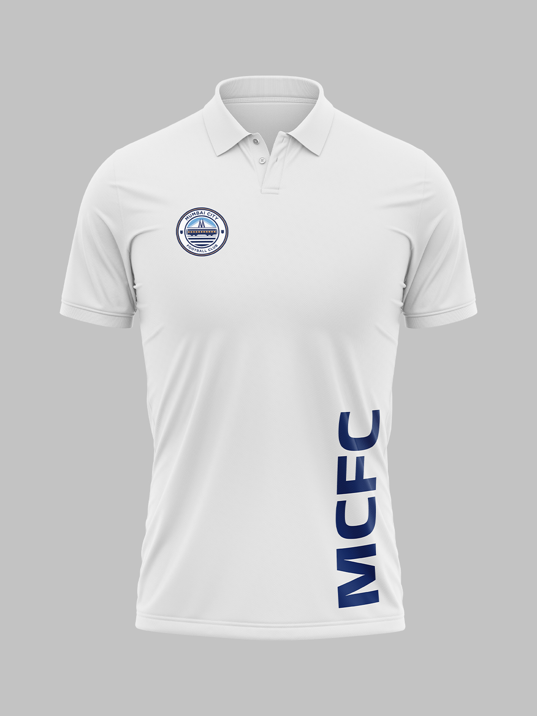 Mumbai City FC Men White Logo Printed Half Sleeves Polo Collar Cotton T-Shirts (1)