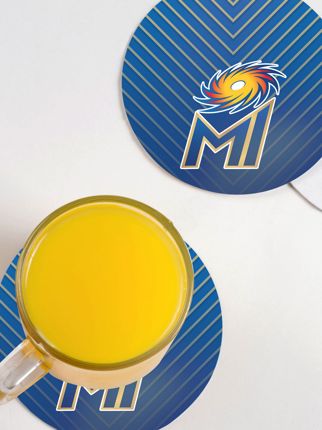 Mumbai Indians Blue and Yellow Printed MI Emblem Circular Rubber Coasters - Set of 4 (2)