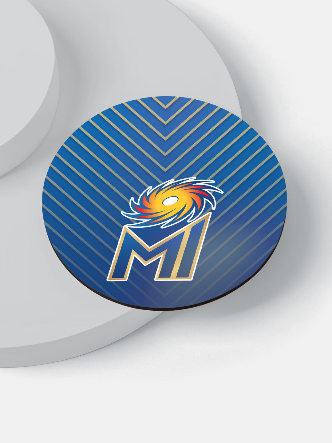 Mumbai Indians Blue and Yellow Printed MI Emblem Circular Rubber Coasters - Set of 4 (3)