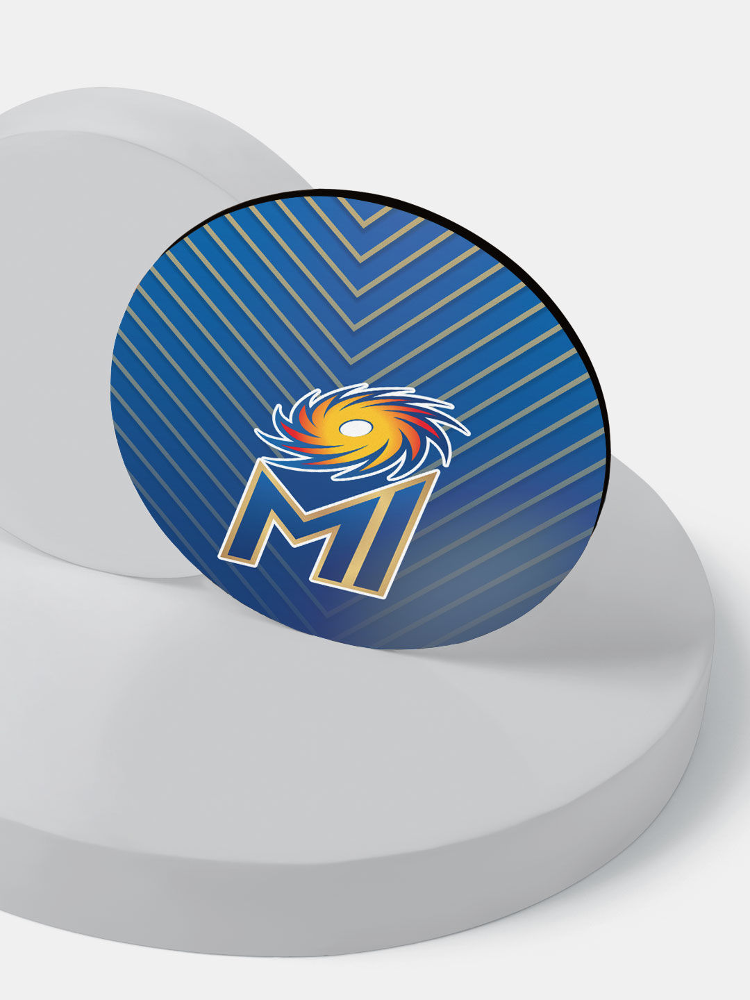 Mumbai Indians Blue and Yellow Printed MI Emblem Circular Rubber Coasters - Set of 4 (4)