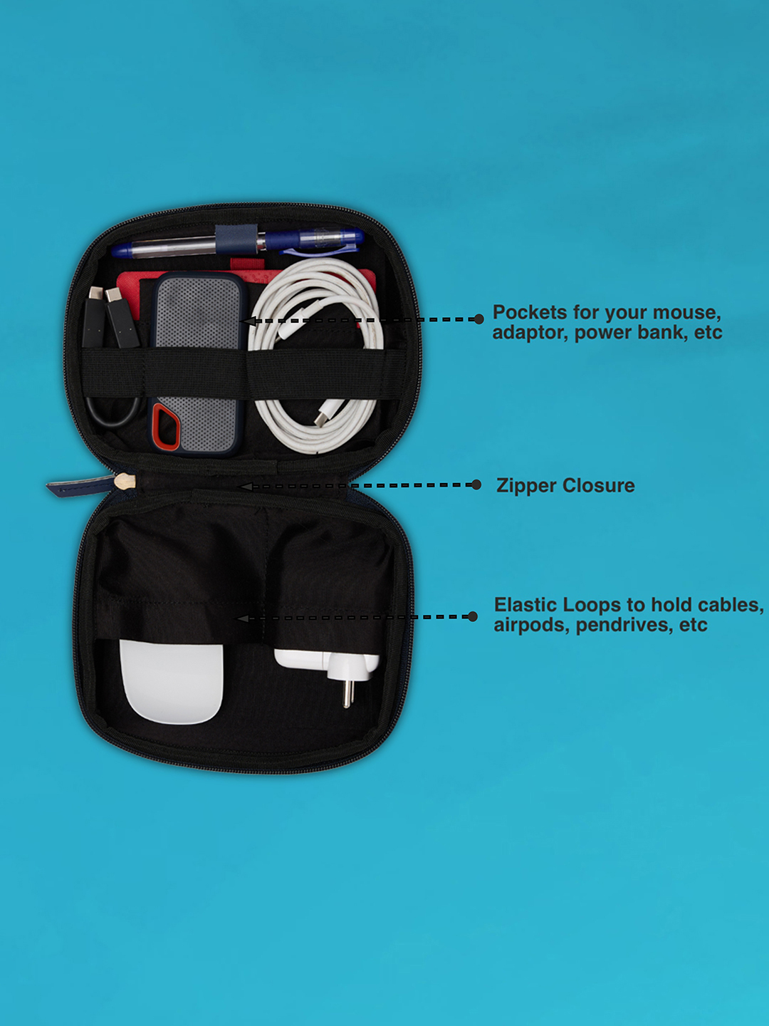 Mumbai Indians Portable Electronics Accessories and Gadget Organizer Bag with Multi Compartments (Blue) (6)