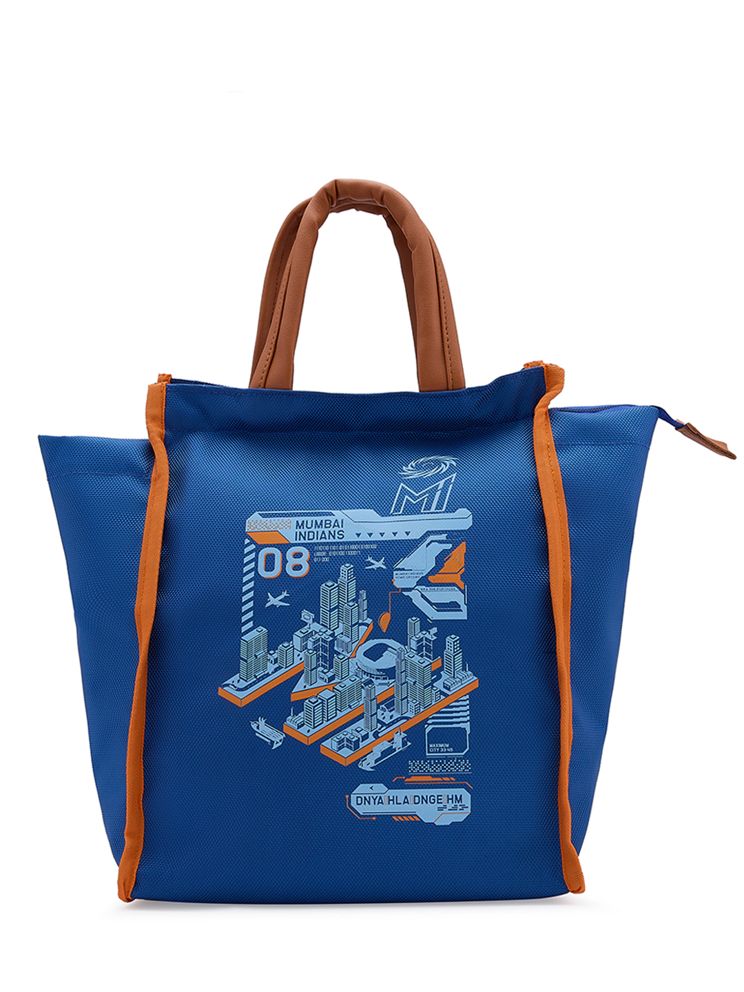 Insulated Lunch Bag for Men and Women with Canvas Fabric Zip Closure Multipurpose Bag (Blue/Orange)