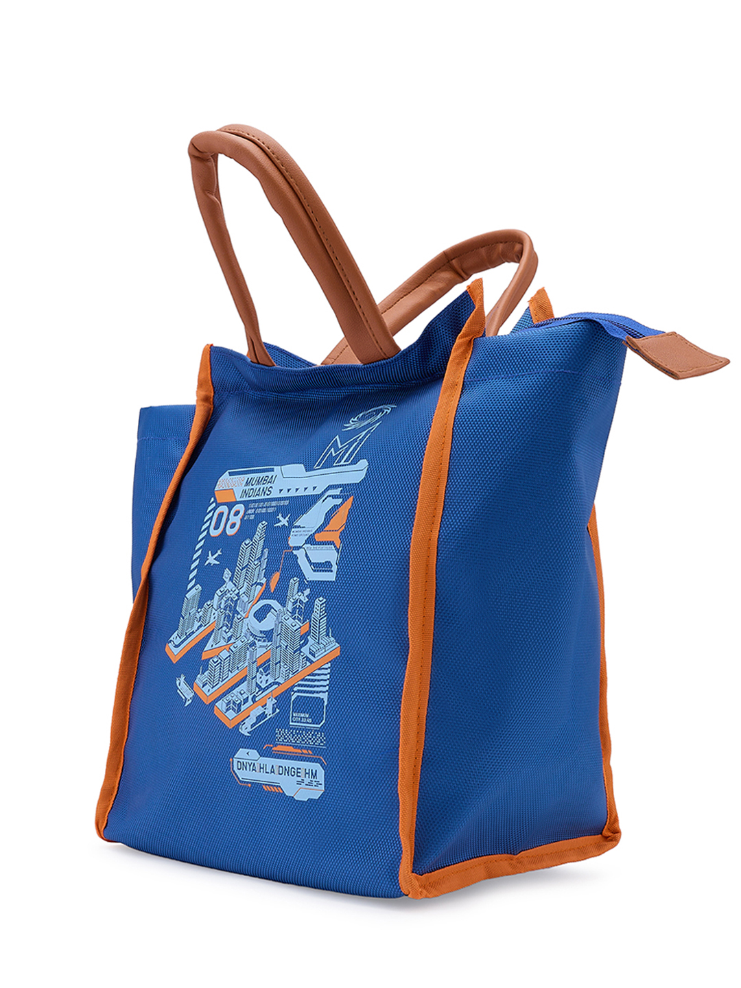 Mumbai Indians Insulated Lunch Bag for Men and Women with Canvas Fabric Zip Closure Multipurpose Bag (Blue/Orange) (2)
