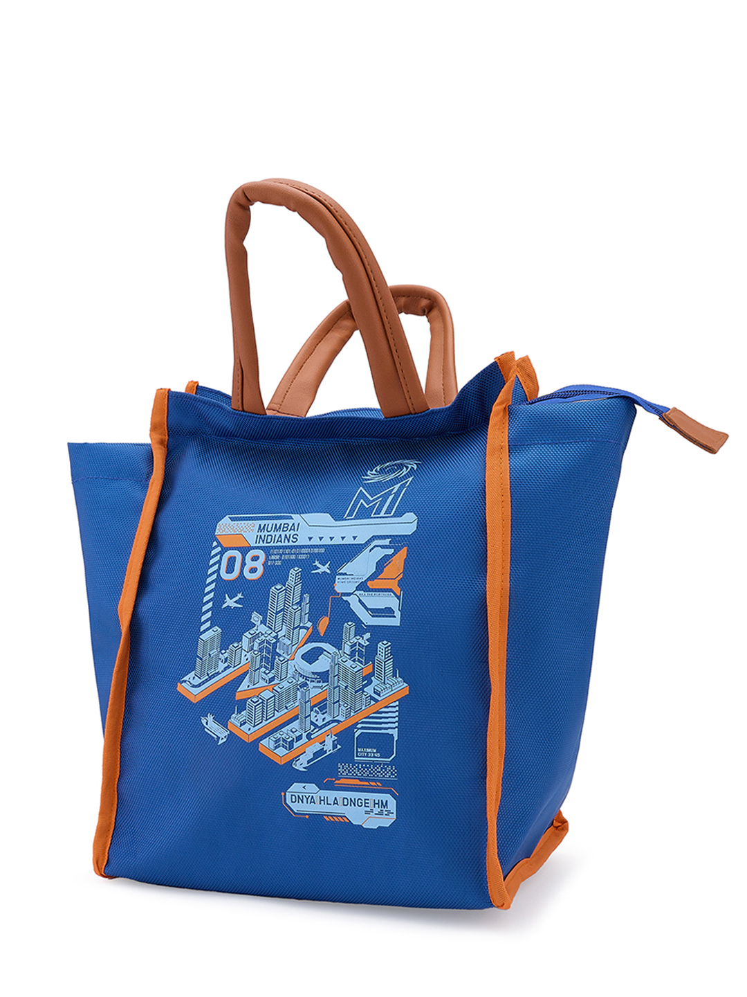 Mumbai Indians Insulated Lunch Bag for Men and Women with Canvas Fabric Zip Closure Multipurpose Bag (Blue/Orange) (3)