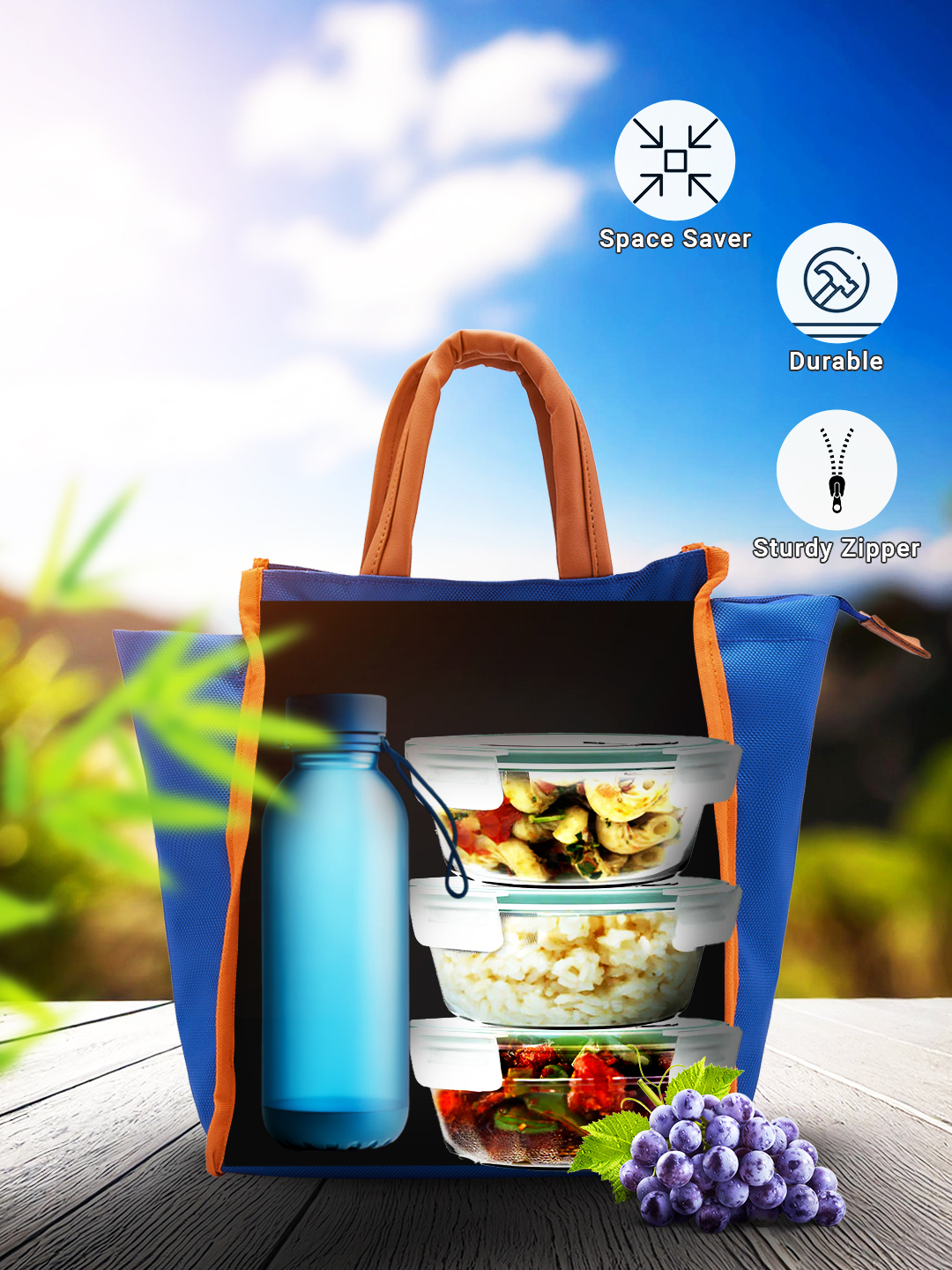 Mumbai Indians Insulated Lunch Bag for Men and Women with Canvas Fabric Zip Closure Multipurpose Bag (Blue/Orange) (5)