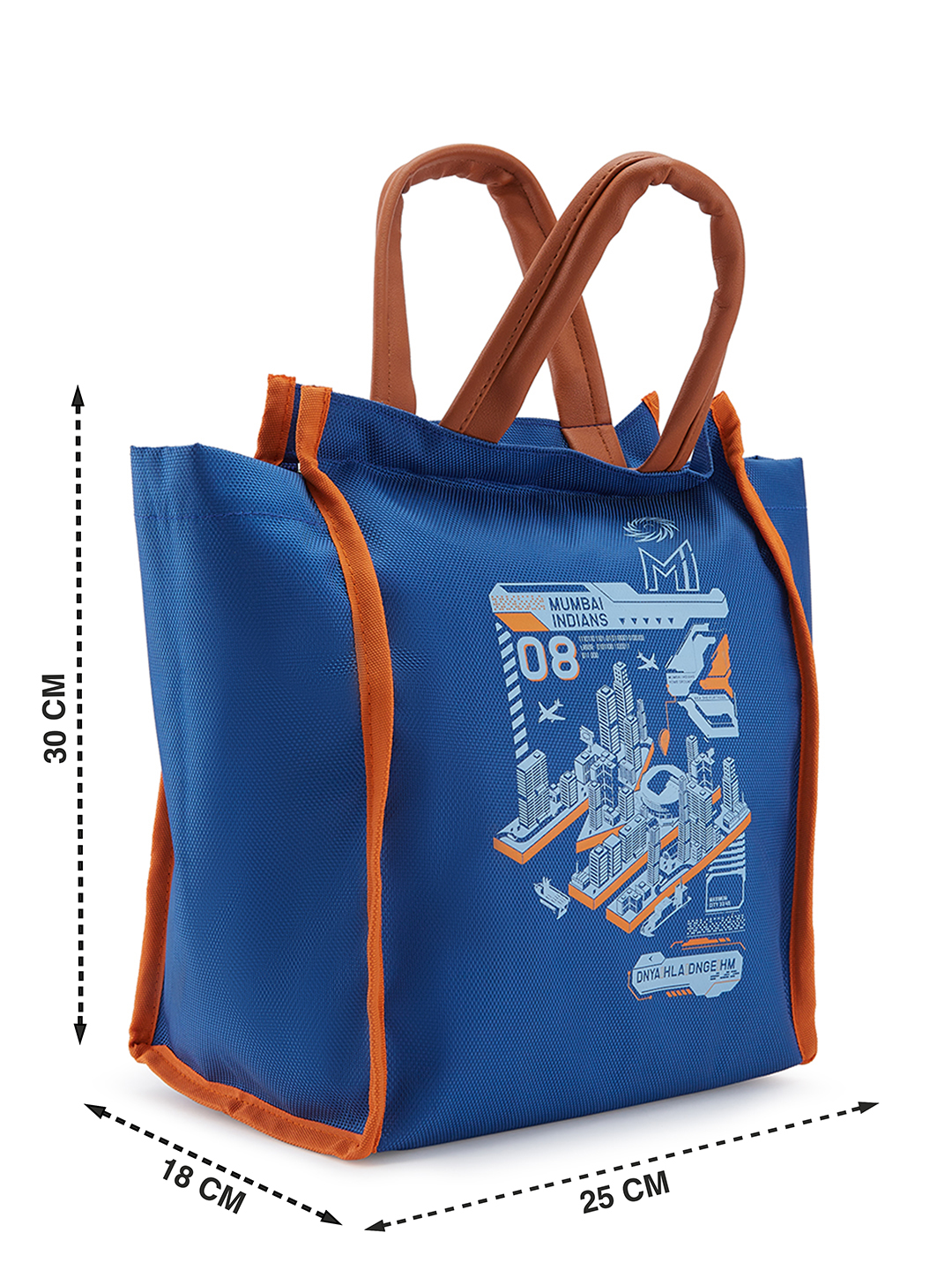 Mumbai Indians Insulated Lunch Bag for Men and Women with Canvas Fabric Zip Closure Multipurpose Bag (Blue/Orange) (8)