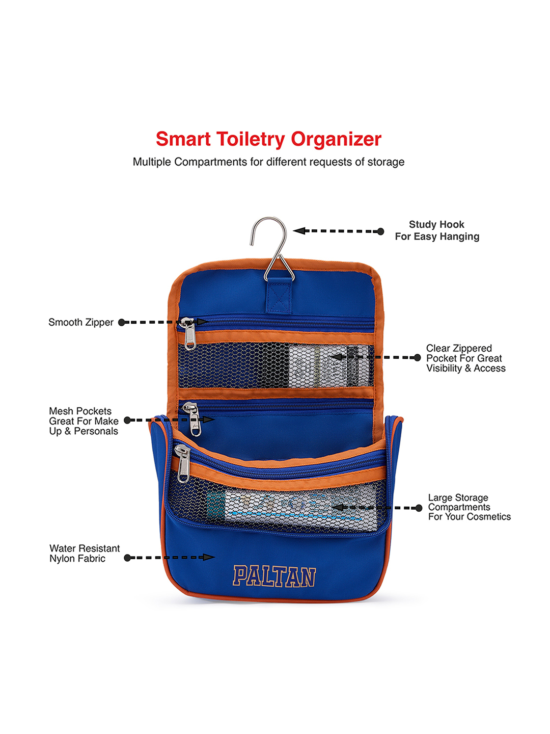 Mumbai Indians Travel Organizer For Shaving Kit and Cosmetics Toiletry Kit Bag with Large Storage Compartments (Blue) (6)