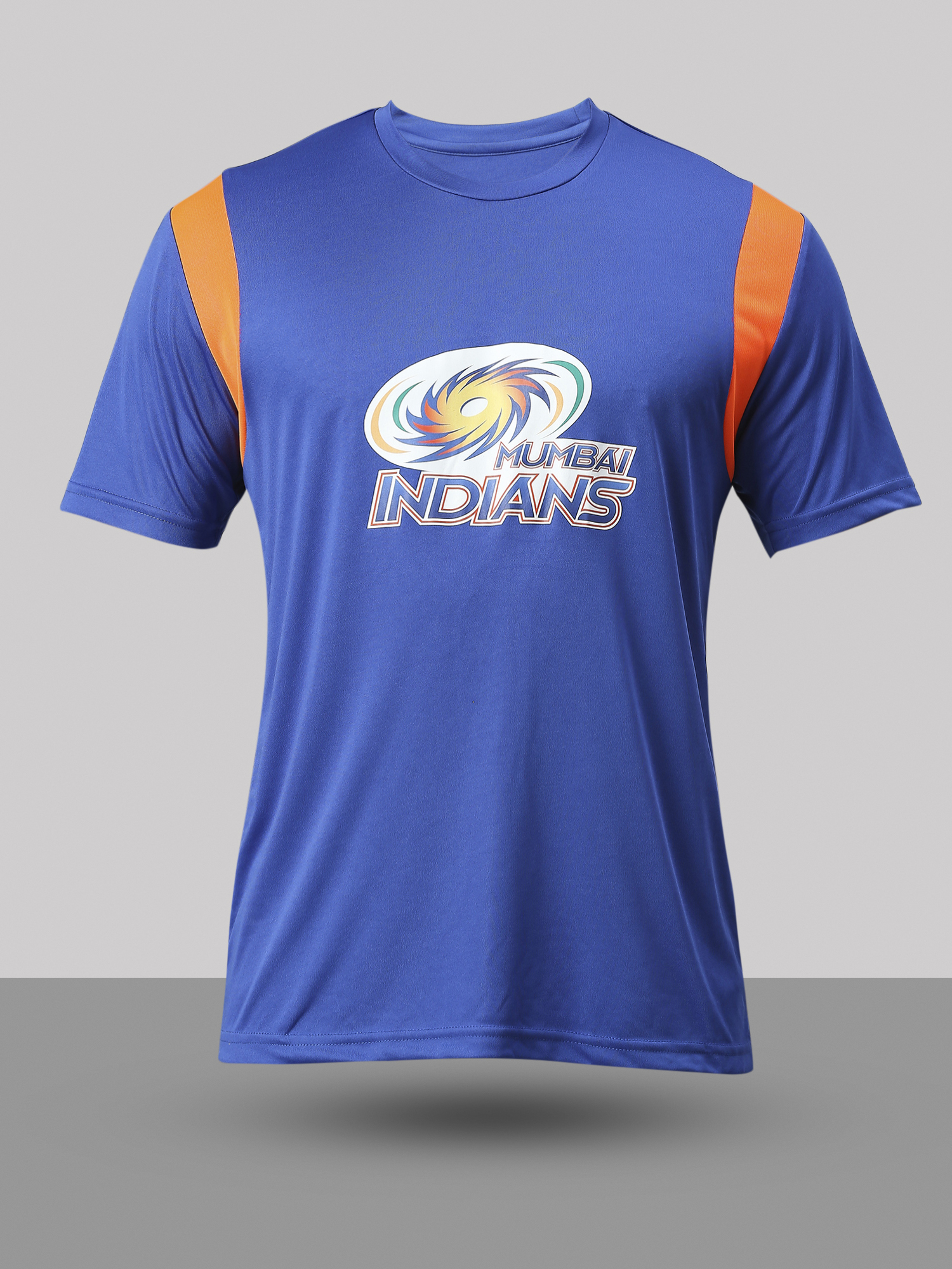 Mumbai Indians Boys Blue and Orange Logo Printed Half Sleeves Round Neck Polyester Fan T-Shirt (1)