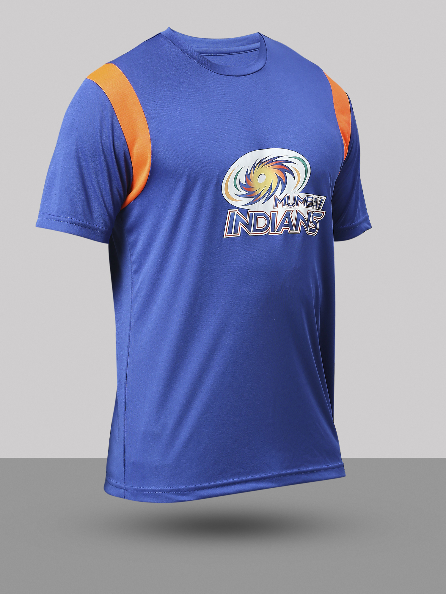 Mumbai Indians Boys Blue and Orange Logo Printed Half Sleeves Round Neck Polyester Fan T-Shirt (2)
