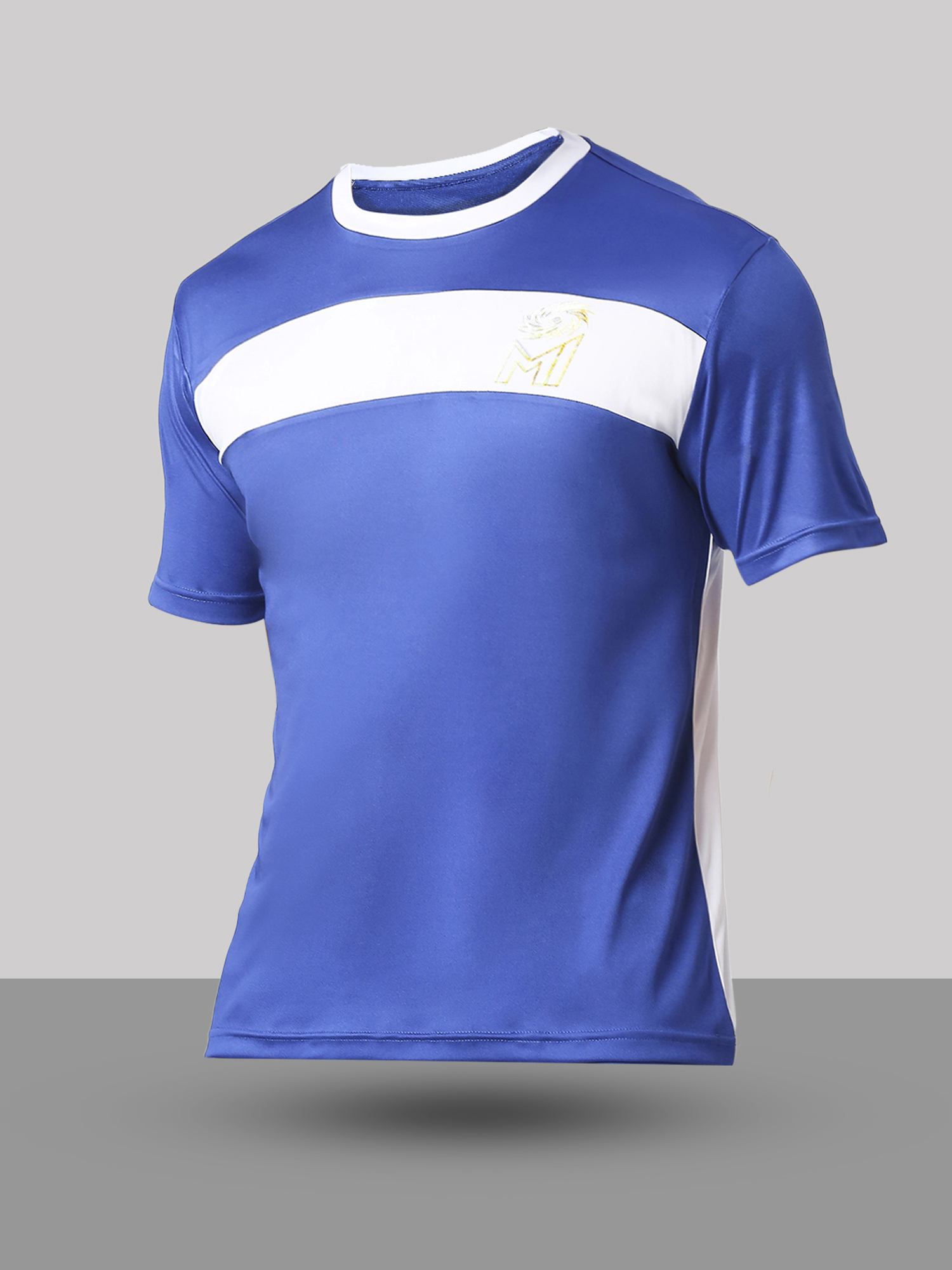 Mumbai Indians Boys Blue and White Colourblocked Half Sleeves Round Neck Polyester Fan T-Shirt (2)