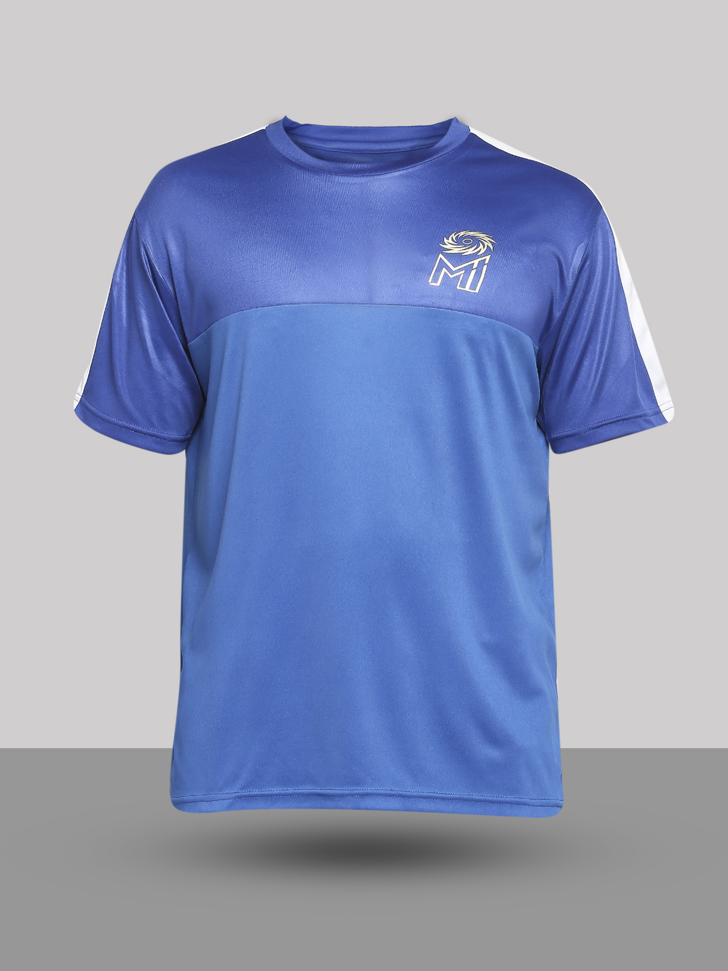 Boys Blue and White Printed Half Sleeves Round Neck Polyester Fan T-Shirt