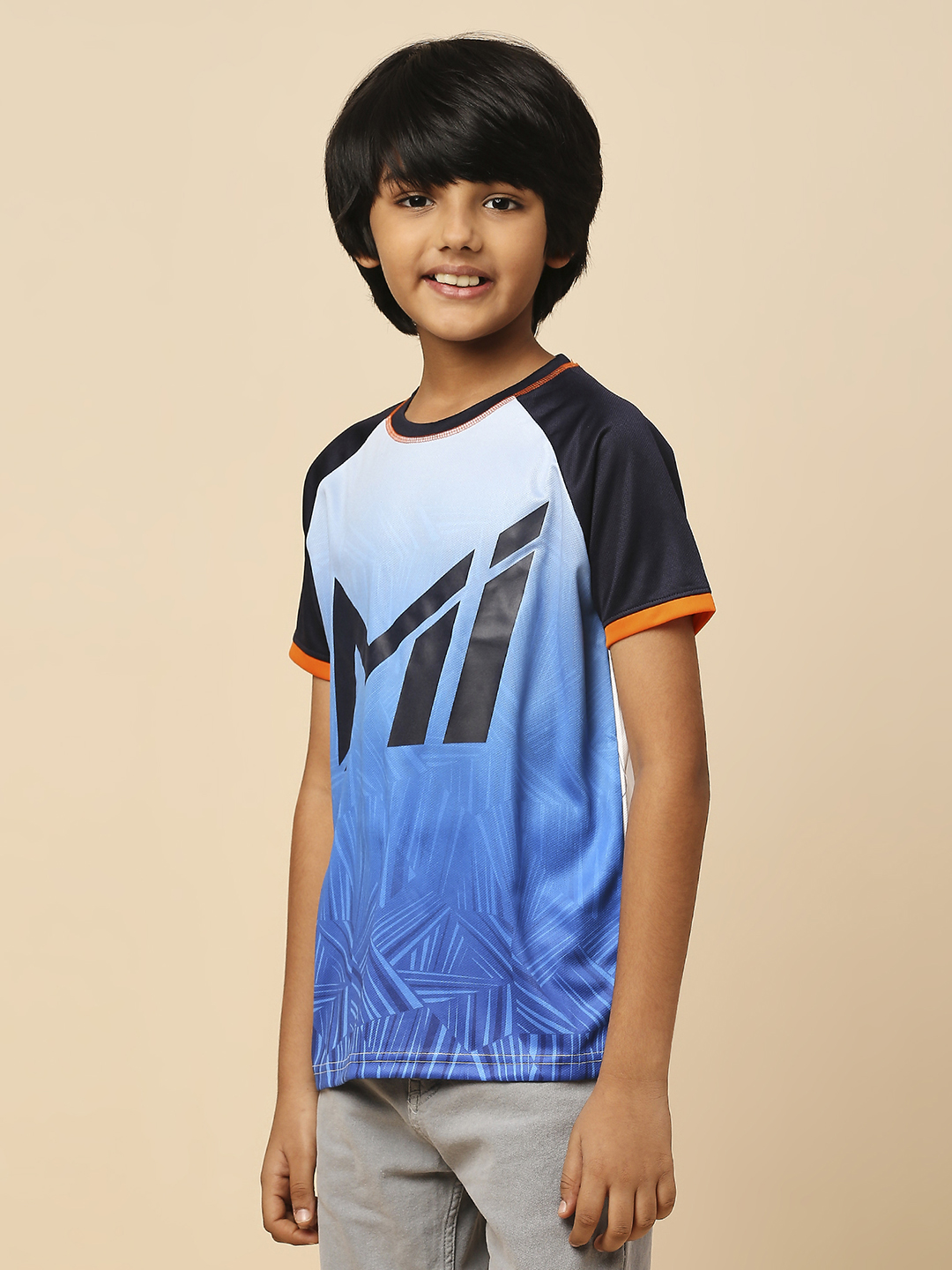 Mumbai Indians Boys White and Blue All Over Print Half Sleeves Round Neck Polyester T-Shirt (2)