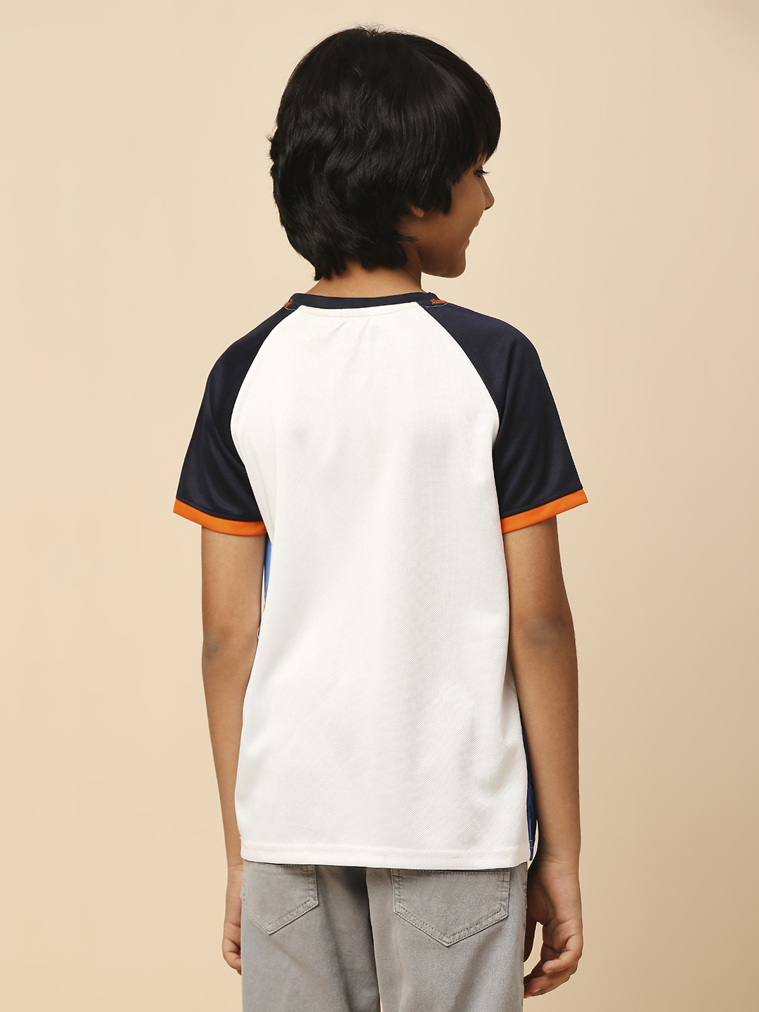 Mumbai Indians Boys White and Blue All Over Print Half Sleeves Round Neck Polyester T-Shirt (4)