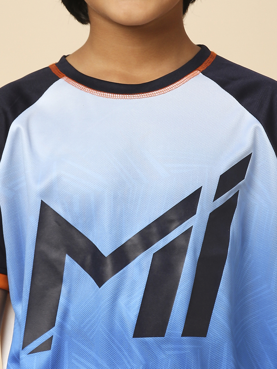 Mumbai Indians Boys White and Blue All Over Print Half Sleeves Round Neck Polyester T-Shirt (6)