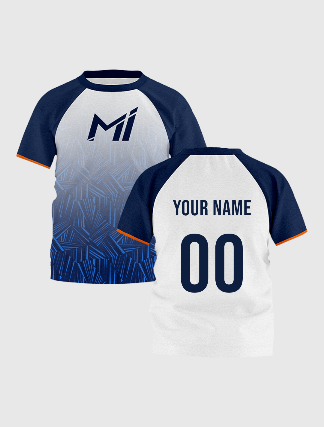 Boys White and Blue All Over Print Half Sleeves Round Neck Polyester T-Shirt: Customised With Your Name By FanCode