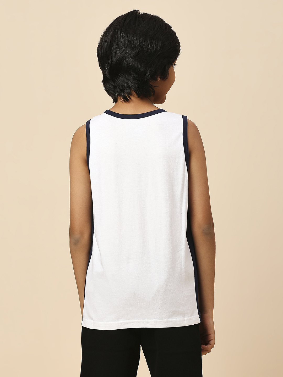 Mumbai Indians Boys White and Blue Colourblocked Sleeveless Round Neck Sports Vest (4)