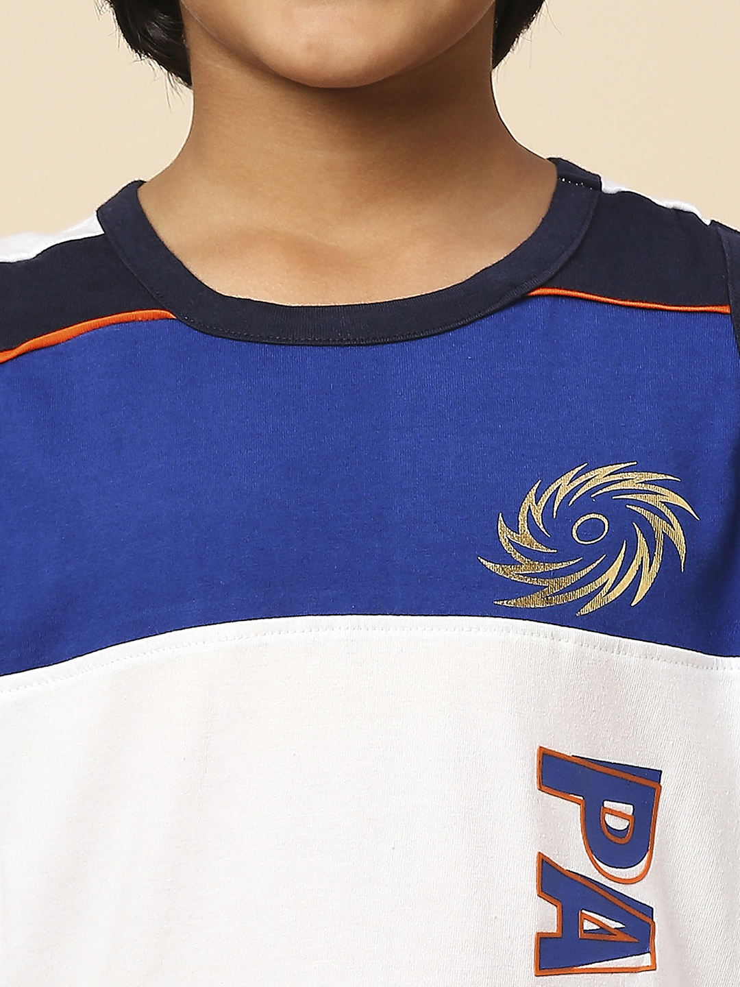 Mumbai Indians Boys White and Blue Colourblocked Sleeveless Round Neck Sports Vest (6)