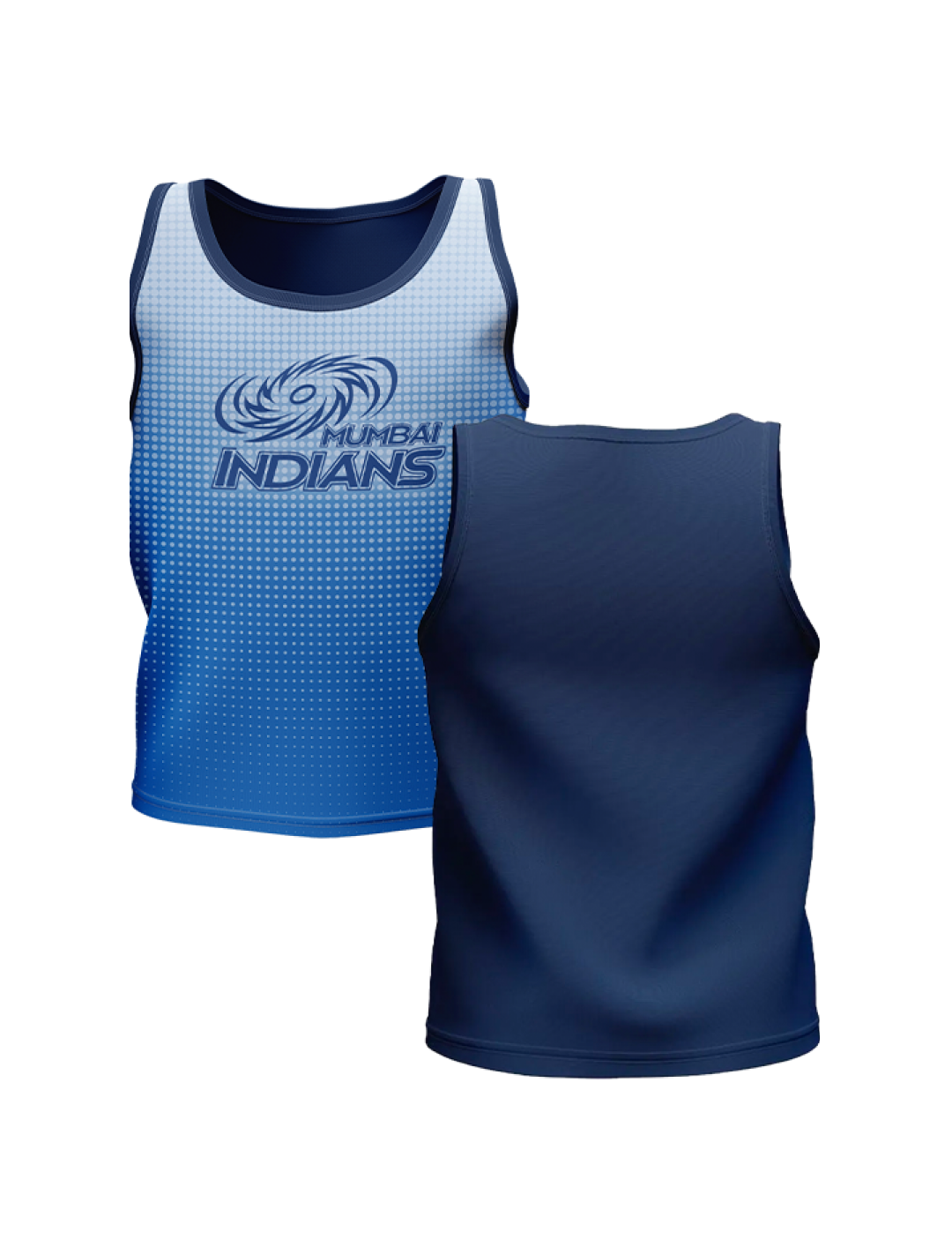Mumbai Indians Boys White and Navy Blue All Over Print Sleeveless Round Neck Sports Vest: Customised With Your Name By F (3)