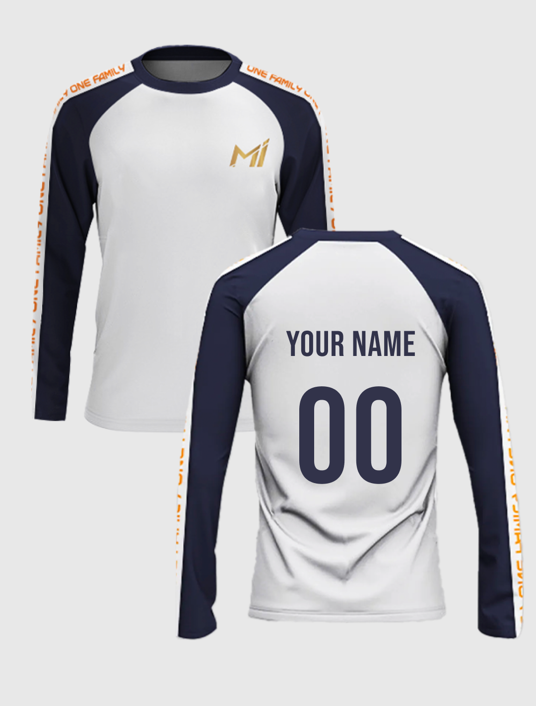 Boys White and Navy Blue Colourblocked Full Sleeves Round Neck Polyester T-Shirt: Customised With Your Name By FanCode