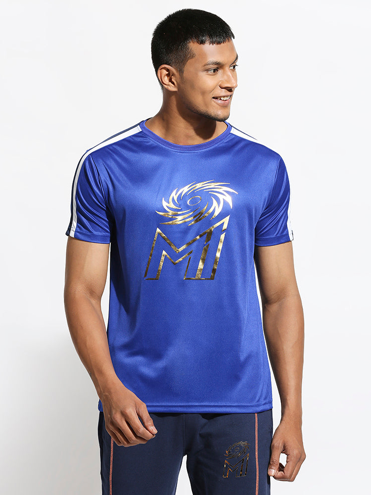 Mumbai Indians Combo Pack - Men Blue Polyester T-Shirt and Keychain (2)