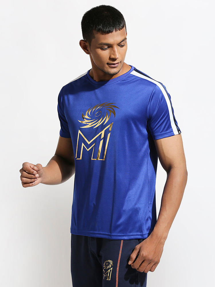 Mumbai Indians Combo Pack - Men Blue Polyester T-Shirt and Keychain (3)
