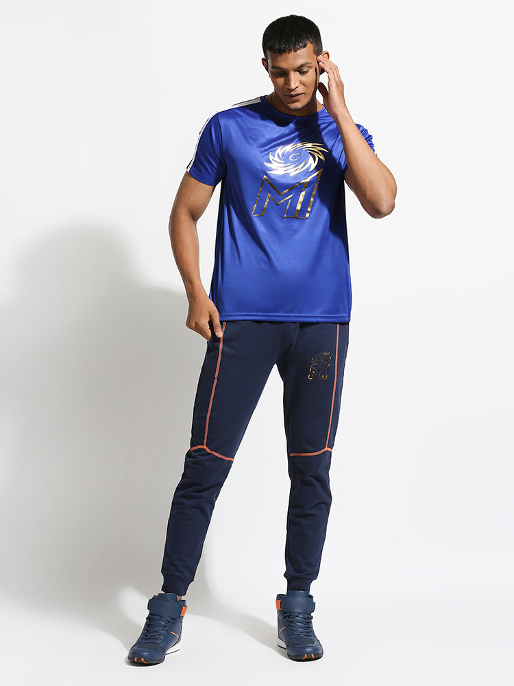Mumbai Indians Combo Pack - Men Blue Polyester T-Shirt and Keychain (4)