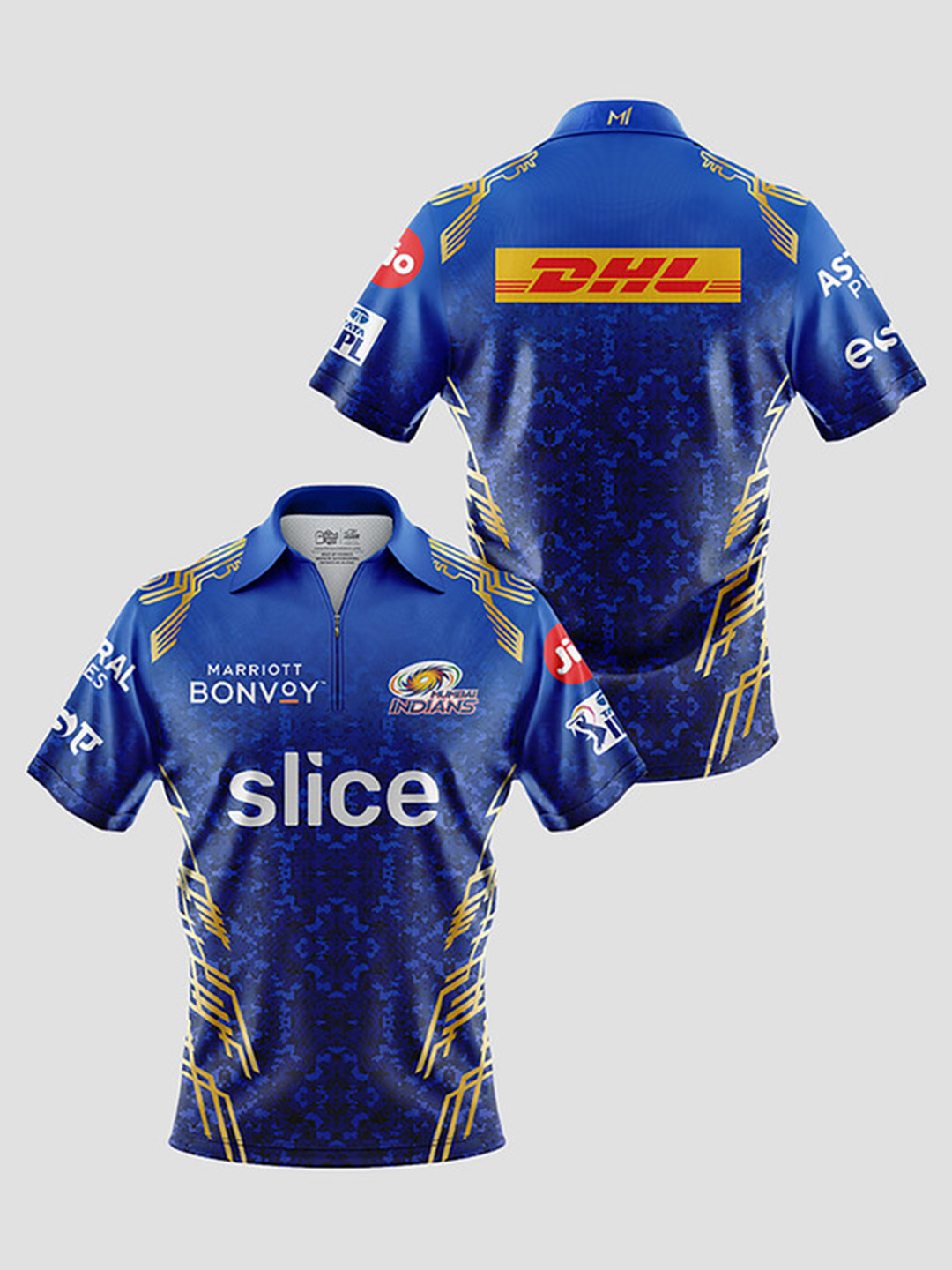 Mumbai Indians Men All Over Print Half Sleeves Polo Collar Official Match Jersey (3)