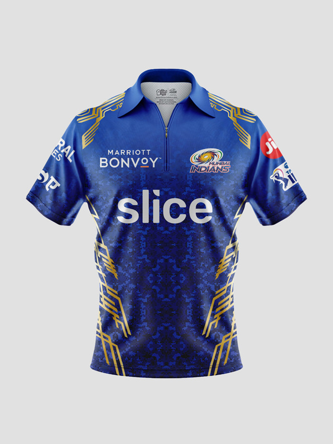 Mumbai Indians Men All Over Print Half Sleeves Polo Collar Official Match Jersey (1)