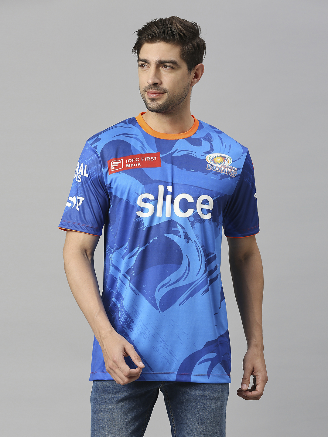 Mumbai Indians Men Blue All Over Print Half Sleeves Round Neck Official Training 2023 T-Shirt (1)