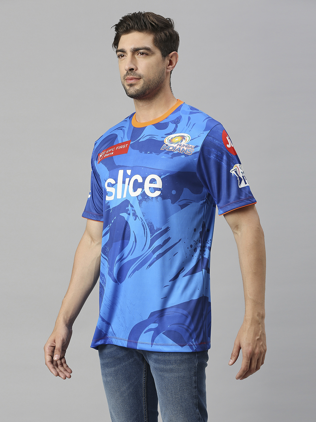 Mumbai Indians Men Blue All Over Print Half Sleeves Round Neck Official Training 2023 T-Shirt (3)