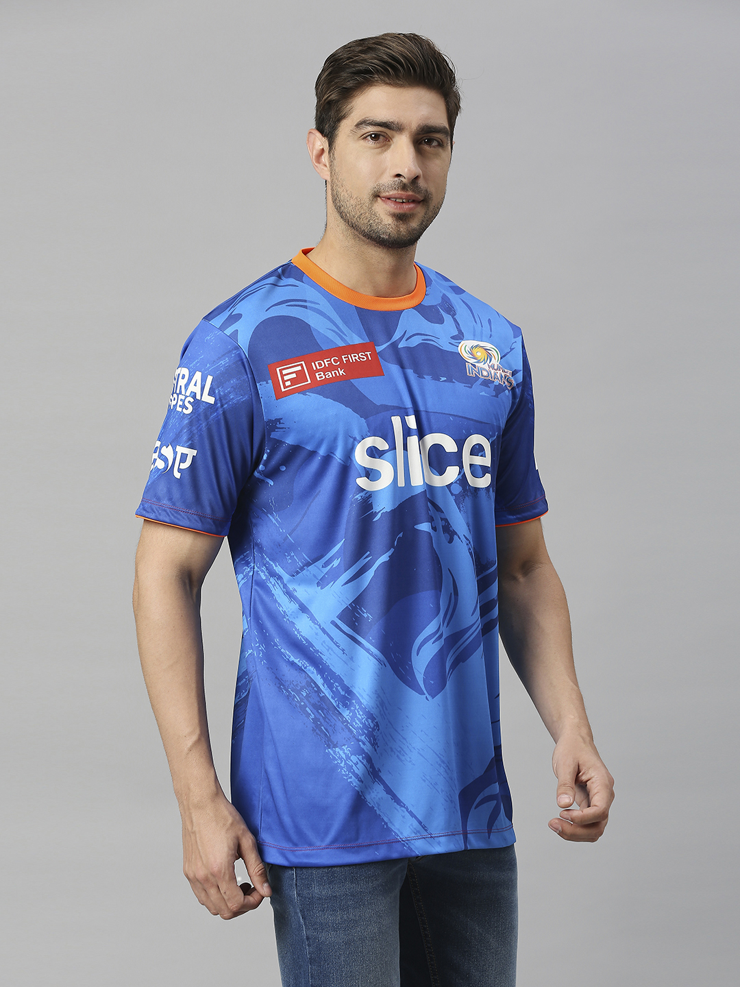 Mumbai Indians Men Blue All Over Print Half Sleeves Round Neck Official Training 2023 T-Shirt (5)