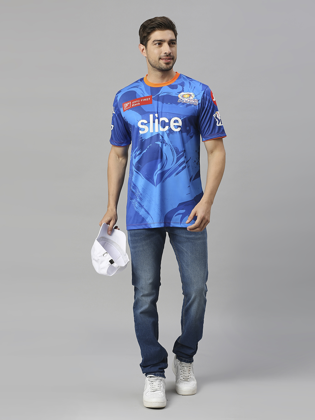 Mumbai Indians Men Blue All Over Print Half Sleeves Round Neck Official Training 2023 T-Shirt (6)