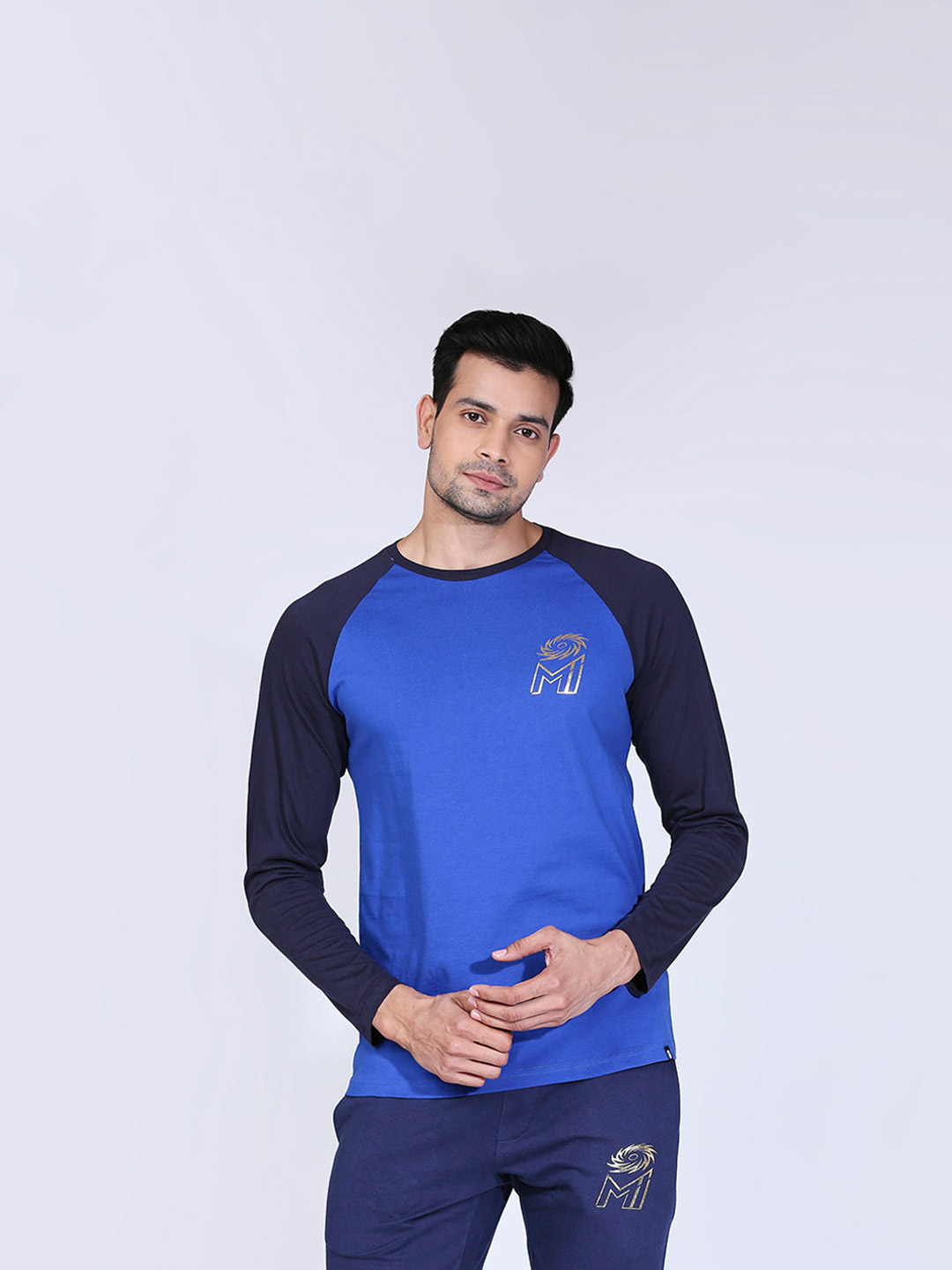 Mumbai Indians Men Blue and Black Half Sleeves Round Neck Cotton T-Shirt (1)