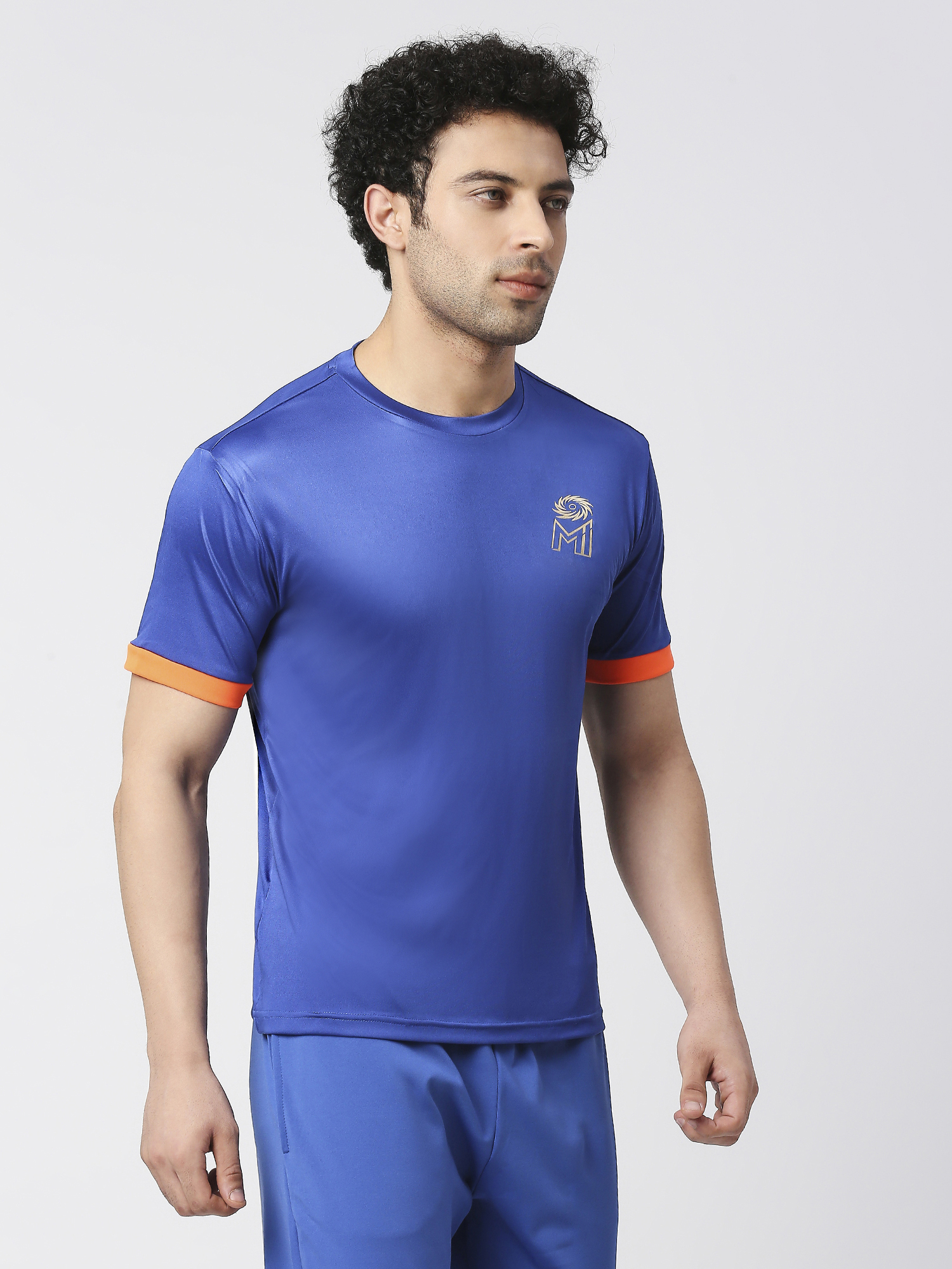 Mumbai Indians Men Blue and Orange Printed Half Sleeves Round Neck Polyester Fan T-Shirt (3)