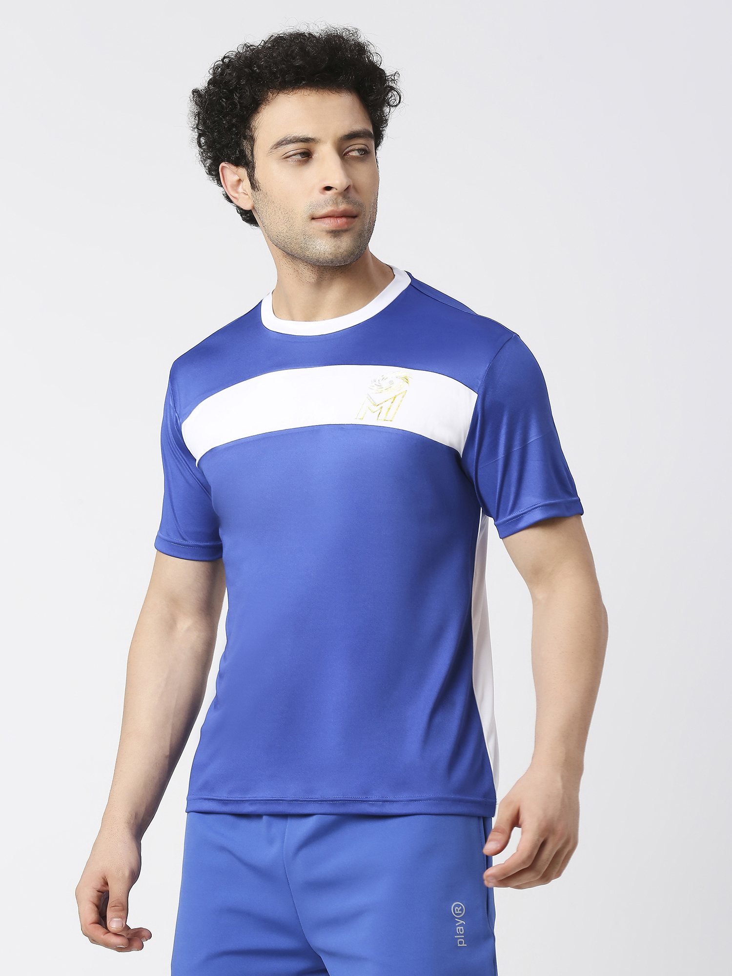 Mumbai Indians Men Blue and White Colourblocked Half Sleeves Round Neck Polyester Fan T-Shirt (2)