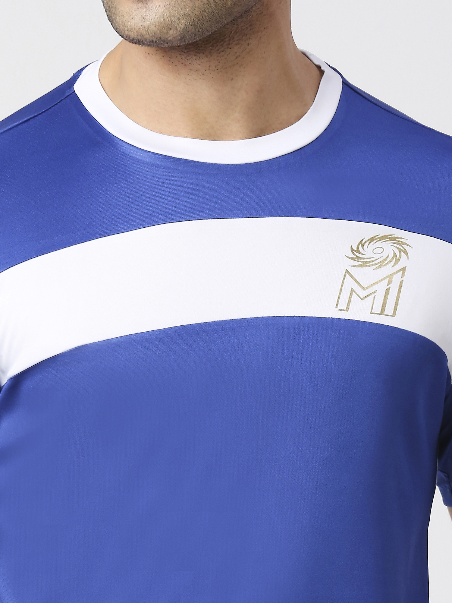 Mumbai Indians Men Blue and White Colourblocked Half Sleeves Round Neck Polyester Fan T-Shirt (6)