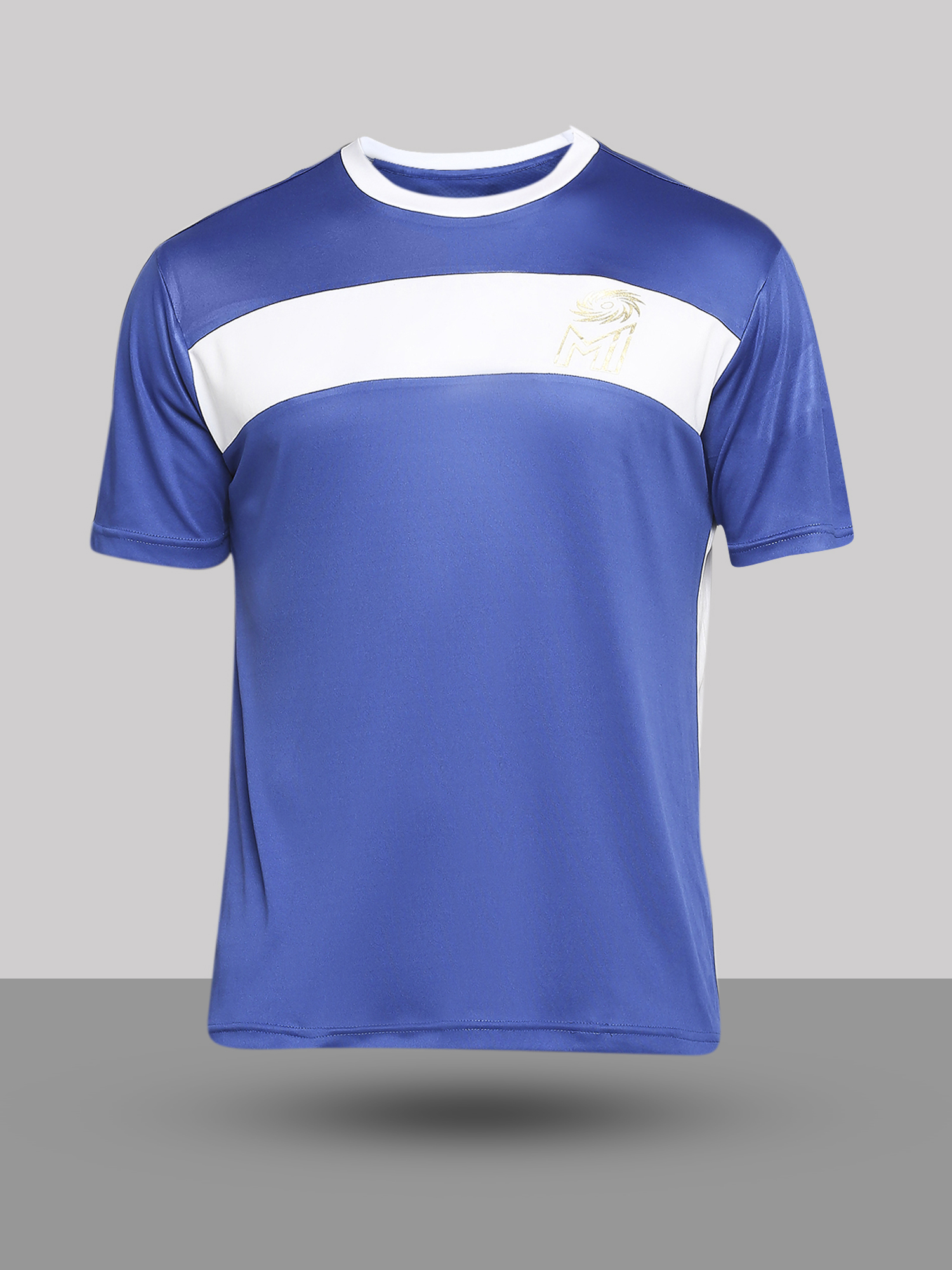 Mumbai Indians Men Blue and White Colourblocked Half Sleeves Round Neck Polyester Fan T-Shirt (7)