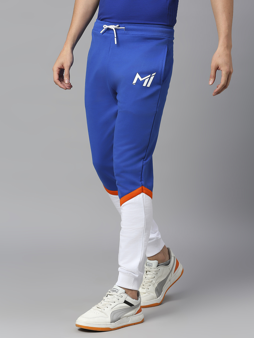 Mumbai Indians Men Blue and White Colourblocked Mid-Rise Regular Fit Cotton Training Joggers (2)