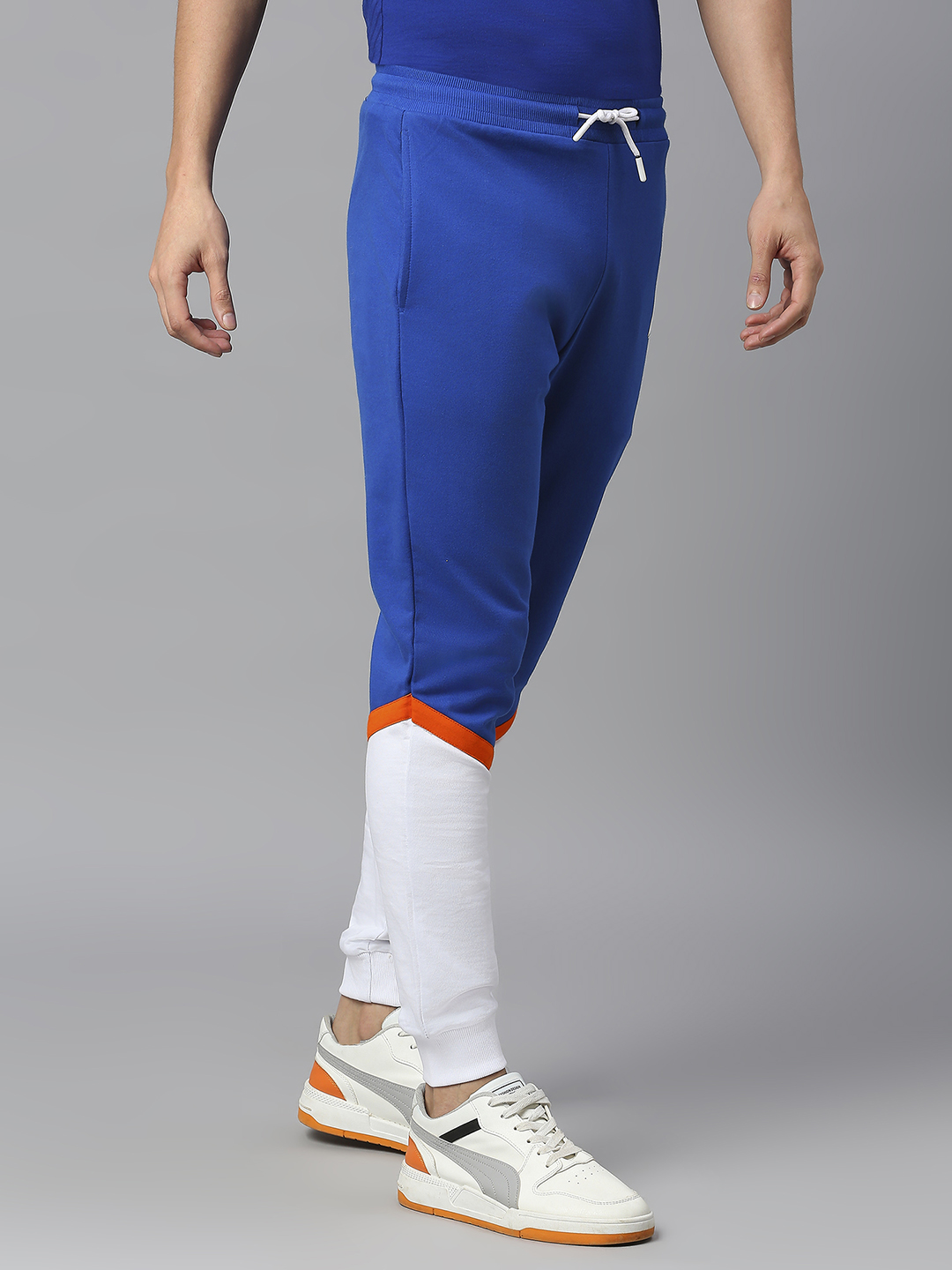 Mumbai Indians Men Blue and White Colourblocked Mid-Rise Regular Fit Cotton Training Joggers (3)