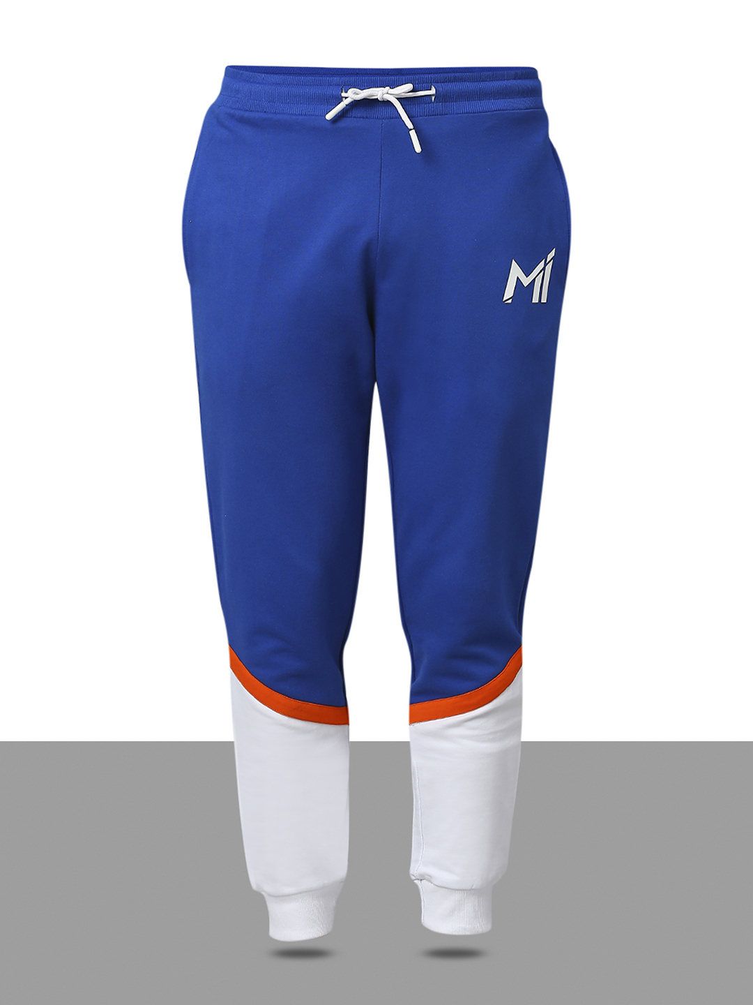 Mumbai Indians Men Blue and White Colourblocked Mid-Rise Regular Fit Cotton Training Joggers (7)